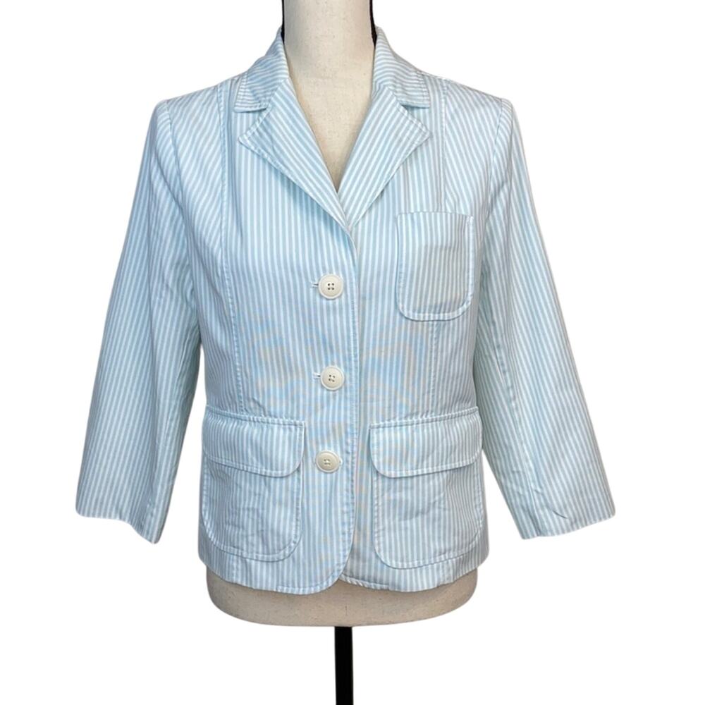 Old Navy Vintage Twill Aqua and White Nautical Barbershop Blazer Size Medium